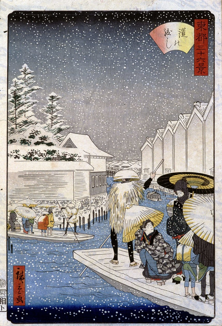 Łodzie pod śniegiem, Japonia - nadruk Hiroshige autorstwa Utagawa II Hiroshige