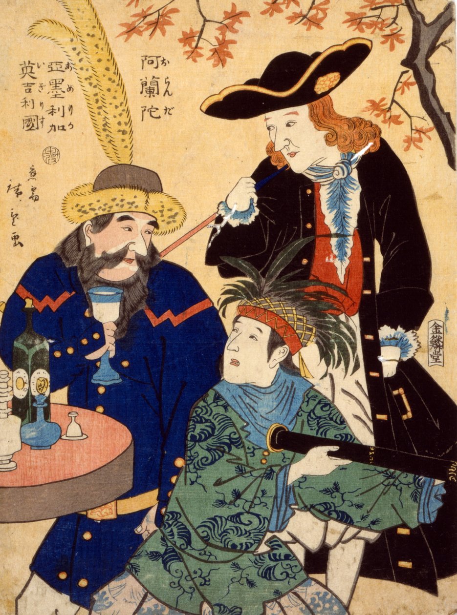 Oranda, Ameryka, Igirisu, 1860 autorstwa Utagawa II Hiroshige