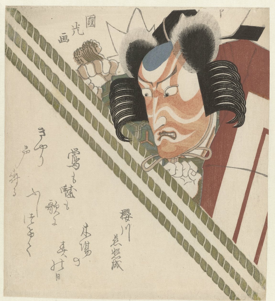 Mężczyzna patrzący przez zasłonę autorstwa Utagawa Kunimitsu