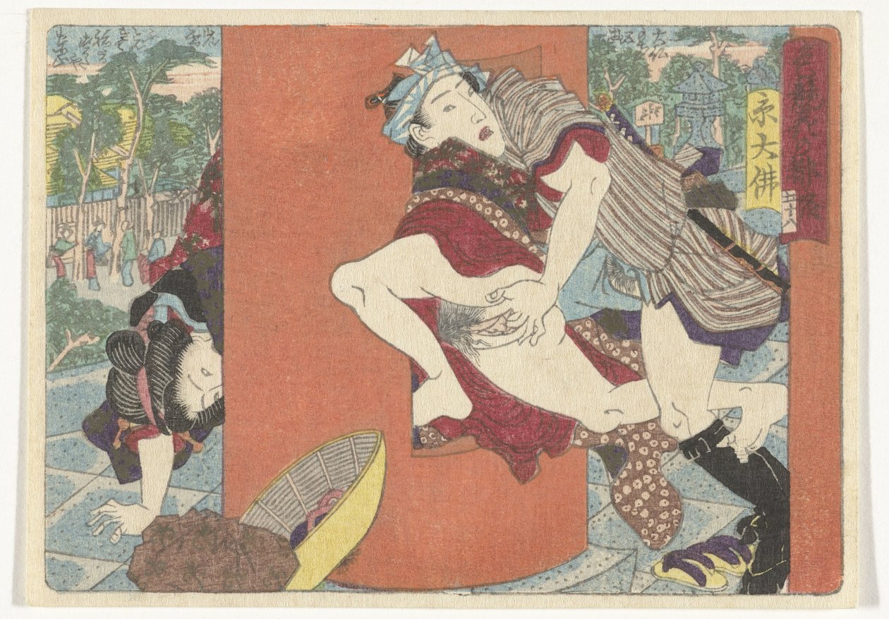 Spotkanie w świątyni Erotyczna droga do stolicy (tytuł serii) autorstwa Utagawa Kunisada (I) (attributed to)