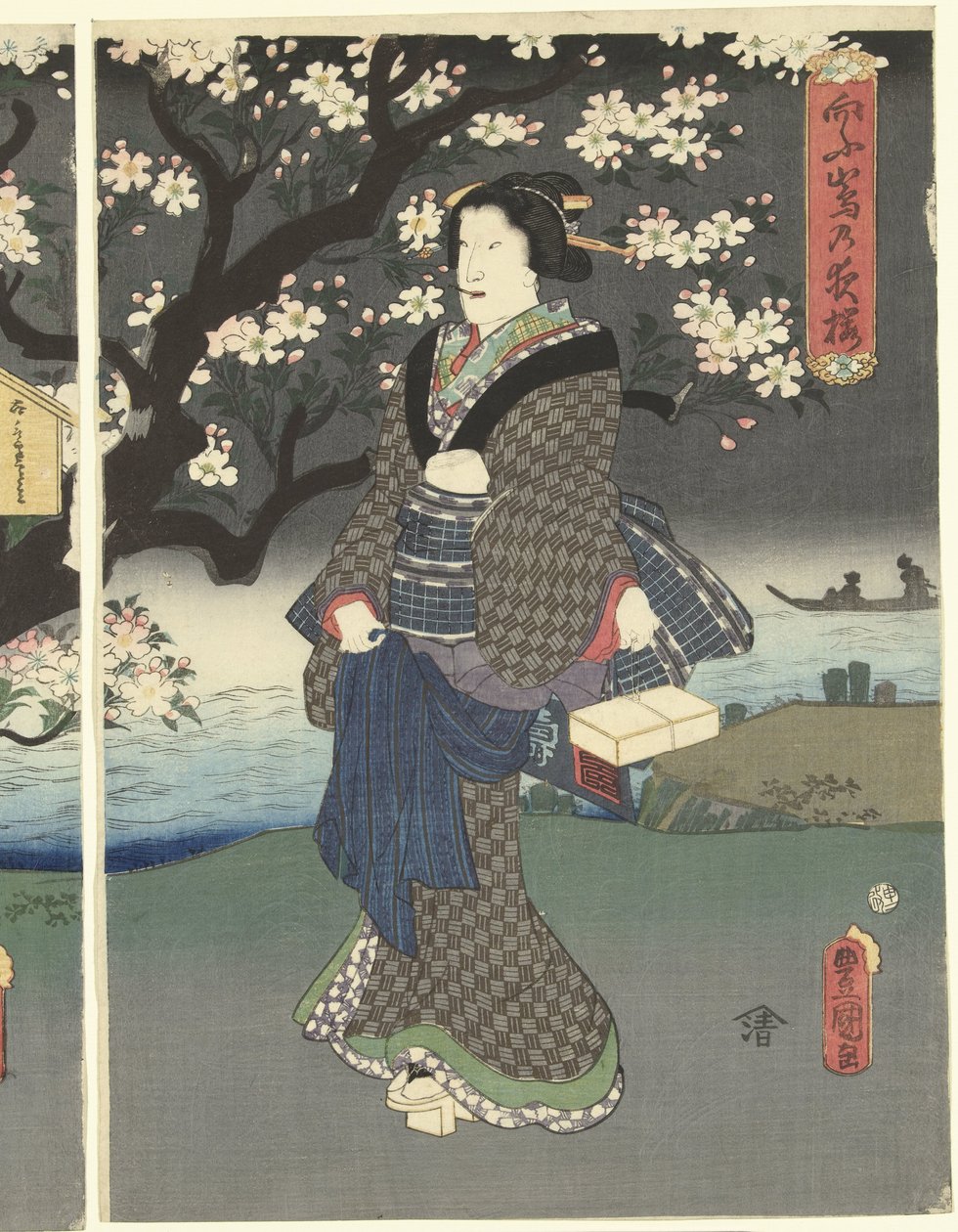 Wieczorny spacer wzdłuż rzeki autorstwa Utagawa Kunisada (I)