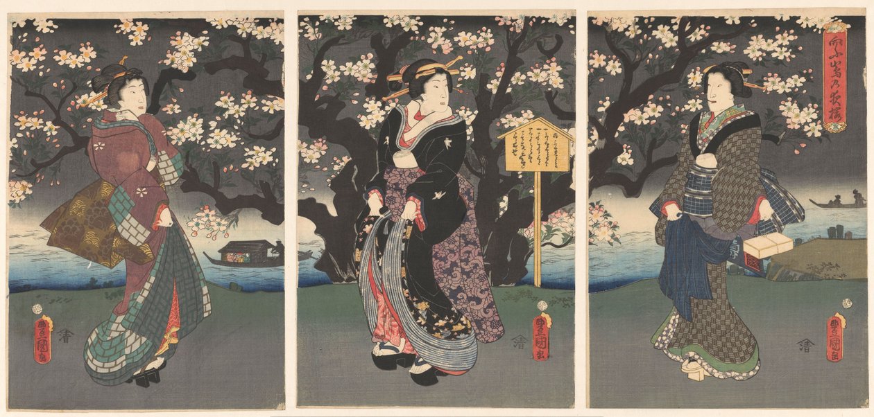 Wieczorny spacer wzdłuż rzeki autorstwa Utagawa Kunisada (I)