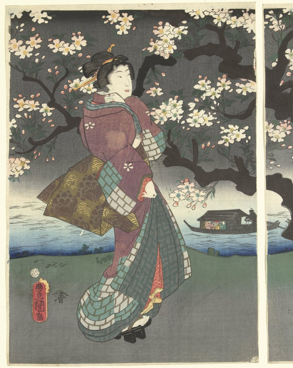 Wieczorny spacer wzdłuż rzeki autorstwa Utagawa Kunisada (I)