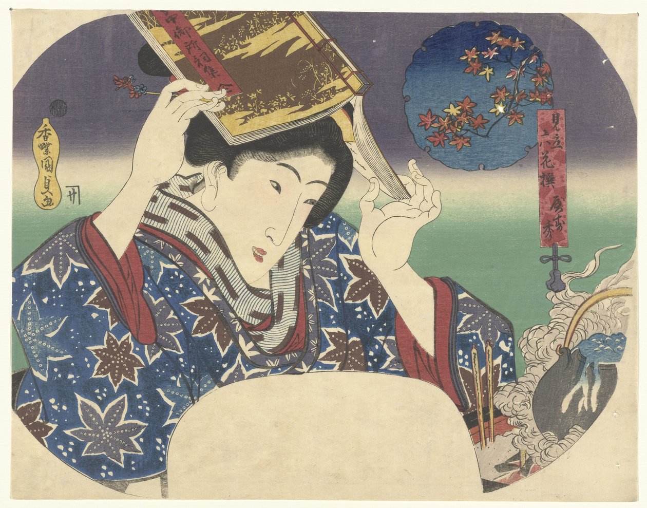 Bunya no Yasuhide Parodia sześciu poetów (tytuł serii) Spódnice Mitate (tytuł serii na obiekcie) autorstwa Utagawa Kunisada (I)