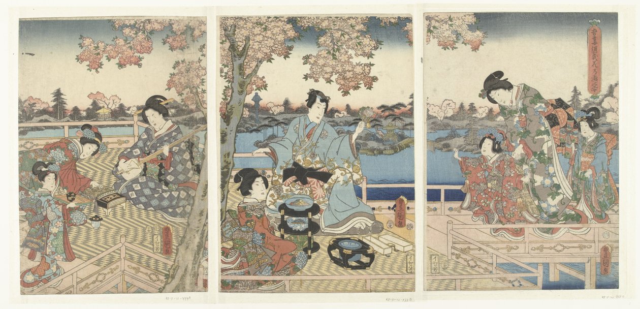 Wiosenny bankiet dla wschodniego Genji Azuma Genji hana no yuen (tytuł na obiekcie) autorstwa Utagawa Kunisada (I)