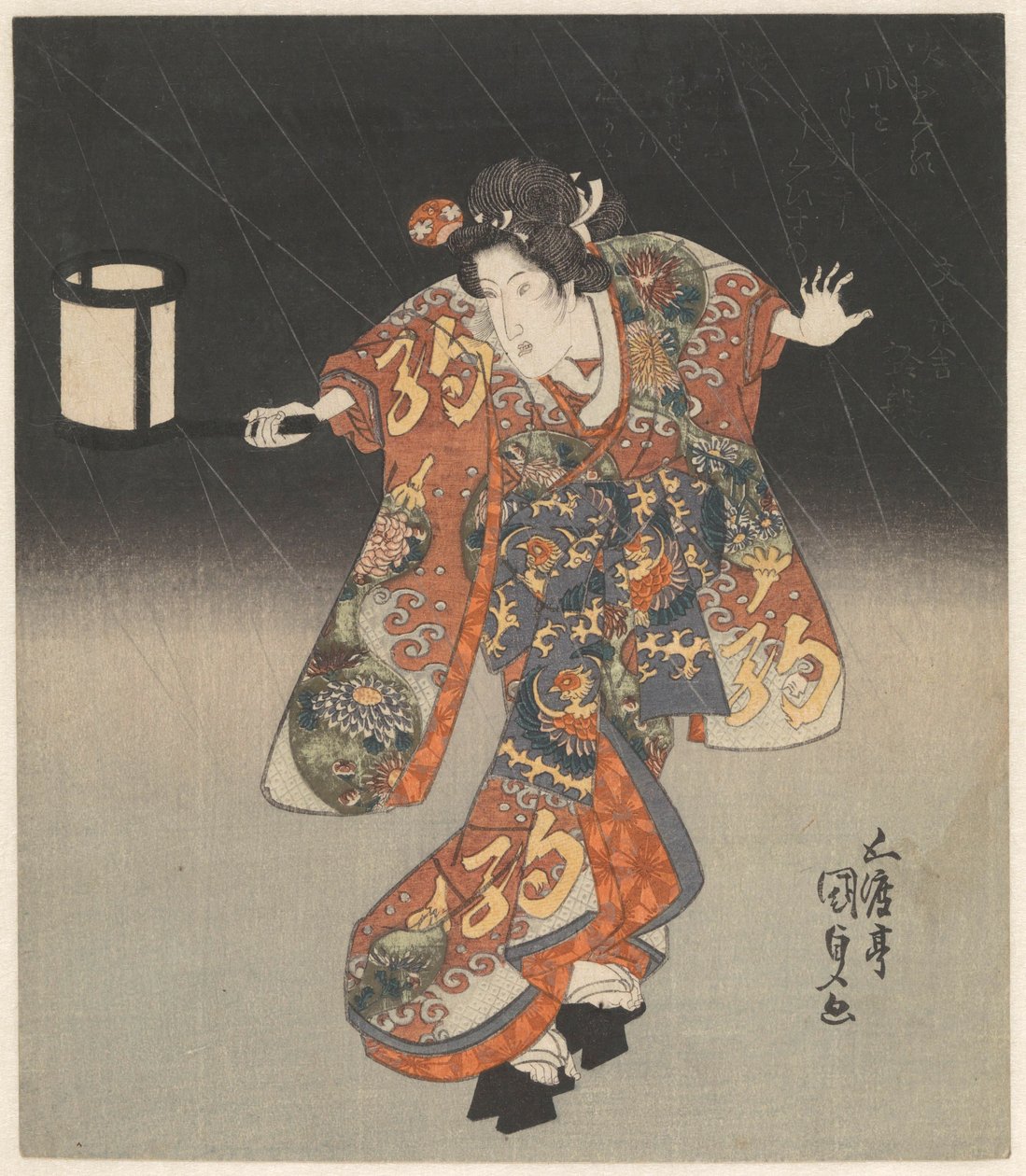 Kisegawa z latarnią w deszczu autorstwa Utagawa Kunisada (I)