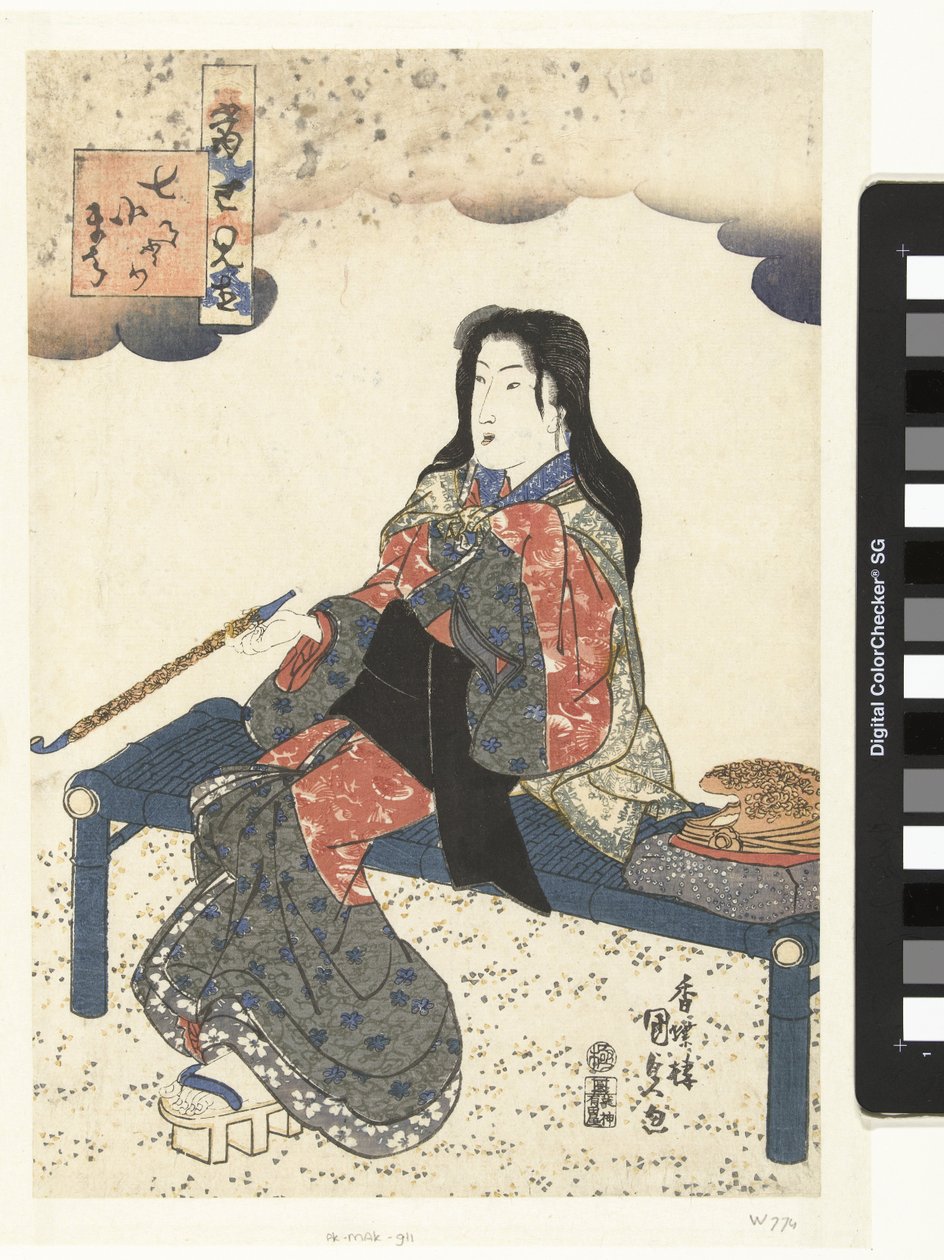 Komachi na grobie Sotoba (tytuł na obiekcie) Współczesne odniesienia do siedmiu Komachi (tytuł serii) Tosei mitate nana Komachi (tytuł serii na obiekcie) autorstwa Utagawa Kunisada (I)