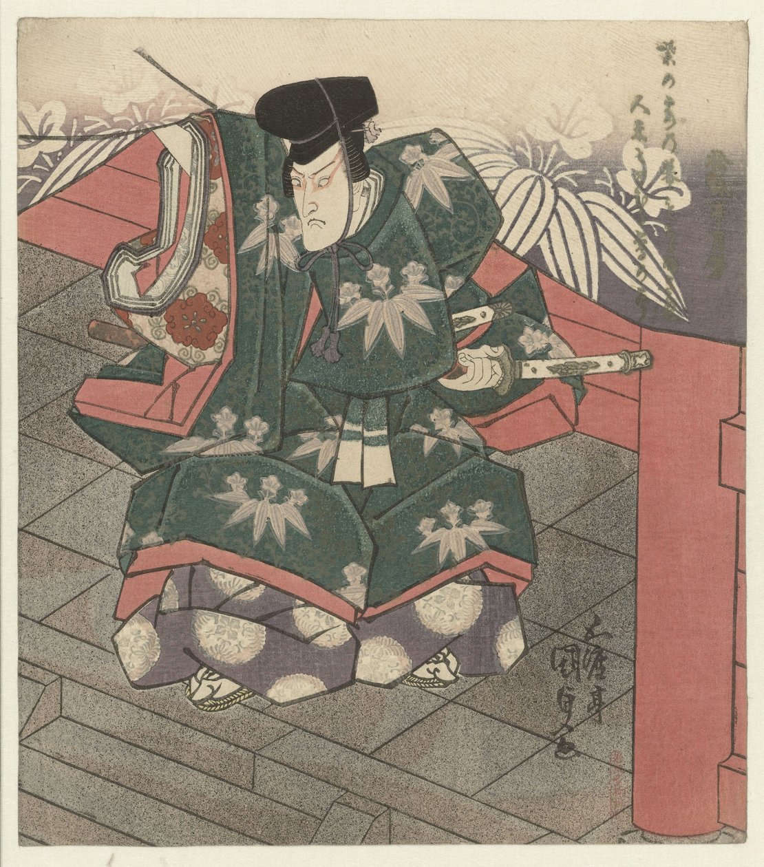 Mężczyzna przy wejściu do świątyni autorstwa Utagawa Kunisada (I)
