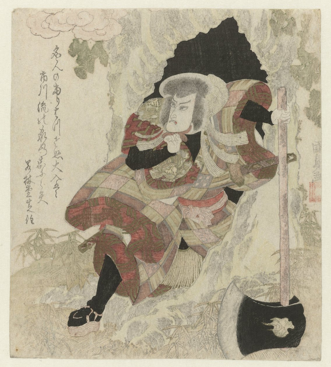 Człowiek z siekierą wychodzi z drzewa autorstwa Utagawa Kunisada (I)