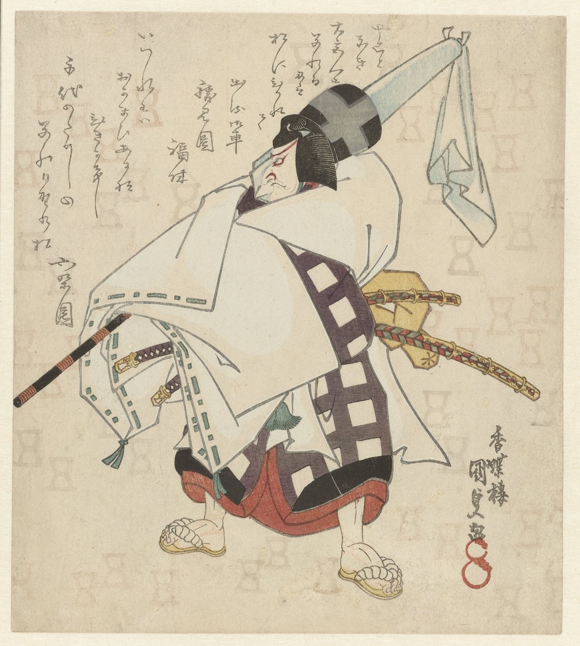 Mężczyzna z owiniętą parasolką na ramieniu autorstwa Utagawa Kunisada (I)