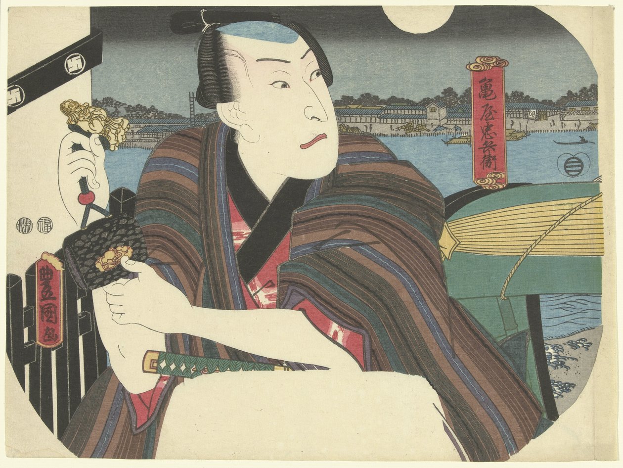 Samuraj nad rzeką autorstwa Utagawa Kunisada (I)