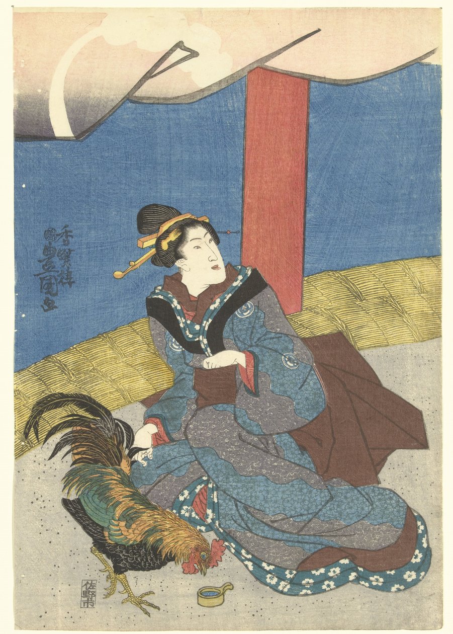 Piękności na walce kogutów autorstwa Utagawa Kunisada (I)