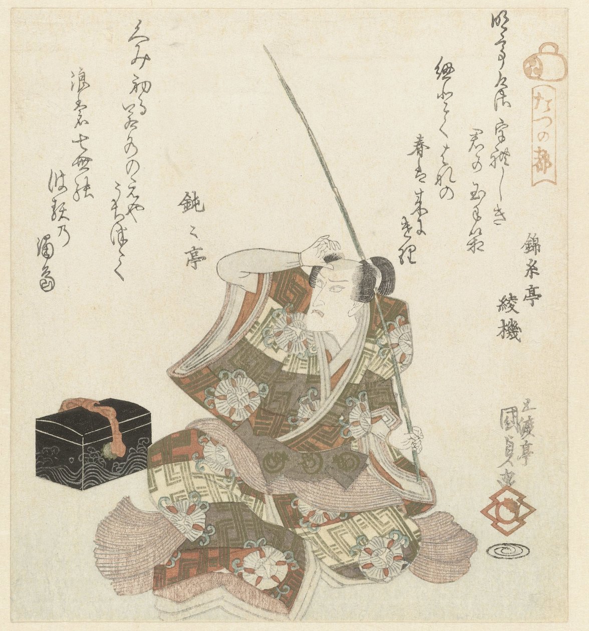 Siedzący mężczyzna z wędką autorstwa Utagawa Kunisada (I)