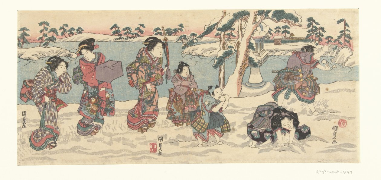 rzucanie śnieżkami autorstwa Utagawa Kunisada (I)