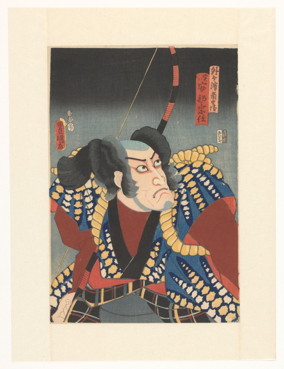 Sotogahama no Nambei z kokardą na plecach autorstwa Utagawa Kunisada (I)