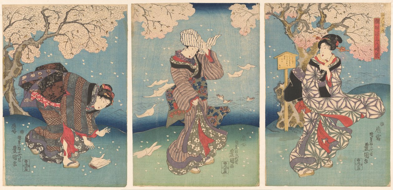 Burzliwy dzień na rzece Sumida Osiem widoków Edo (tytuł serii) Edo hakkei no uchi (tytuł serii na obiekcie) autorstwa Utagawa Kunisada (I)