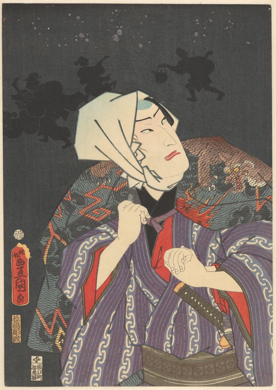 Tokijirô w płaszczu strażackim autorstwa Utagawa Kunisada (I)