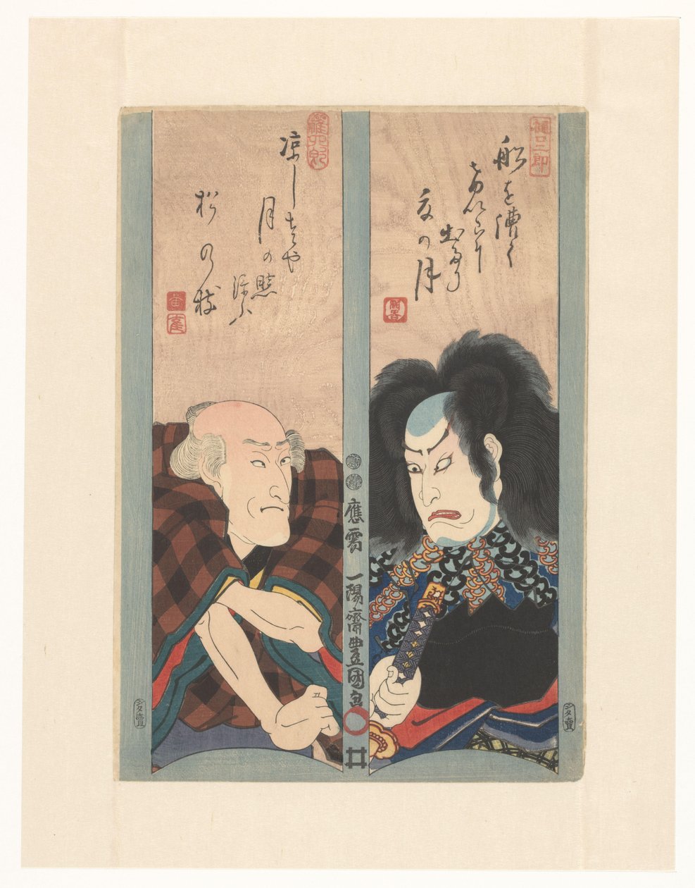 Dwóch aktorów na paskach wierszy autorstwa Utagawa Kunisada (I)