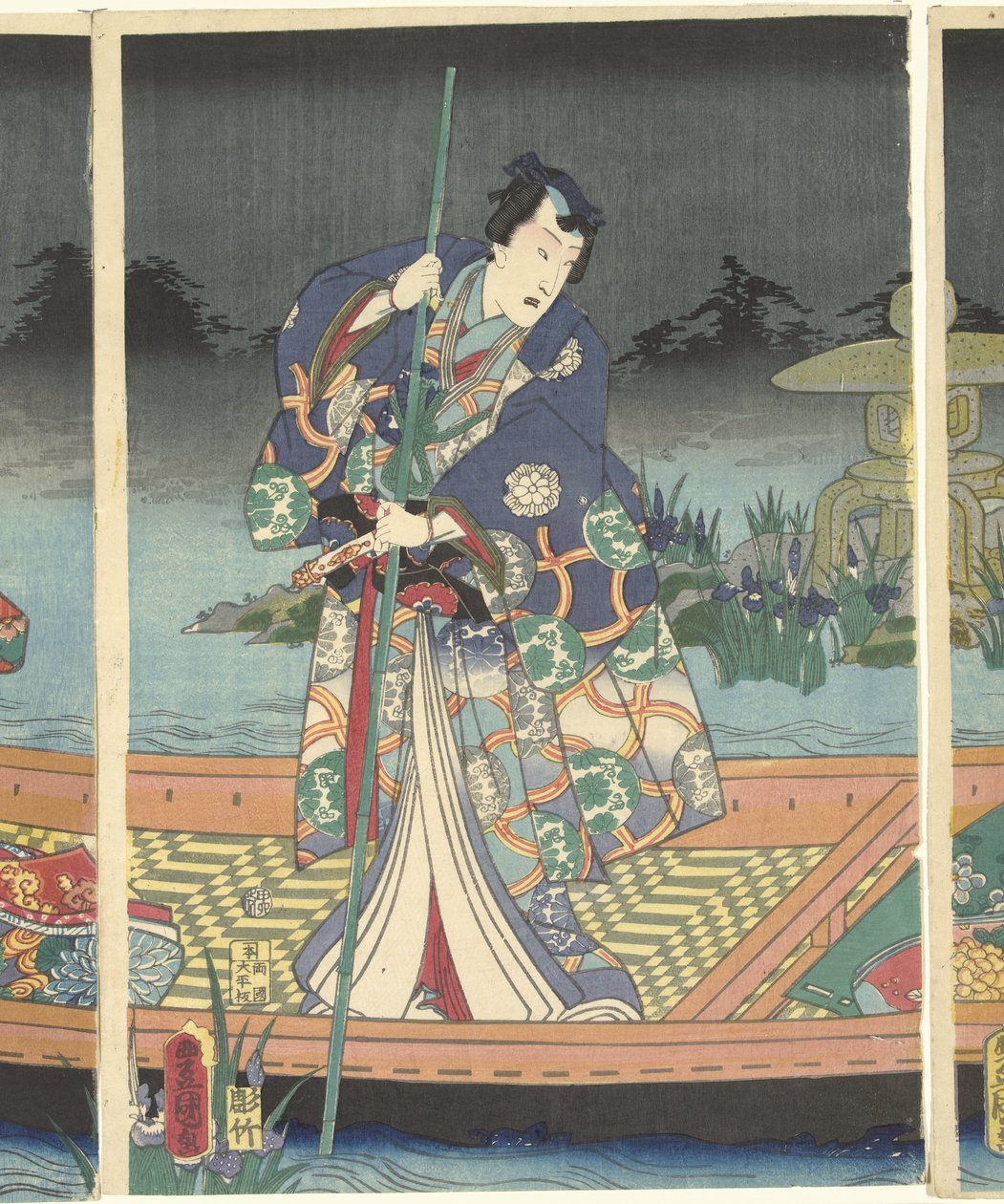 Fale wroga zbliżają się do współczesnego księcia Genji autorstwa Utagawa Kunisada (I)