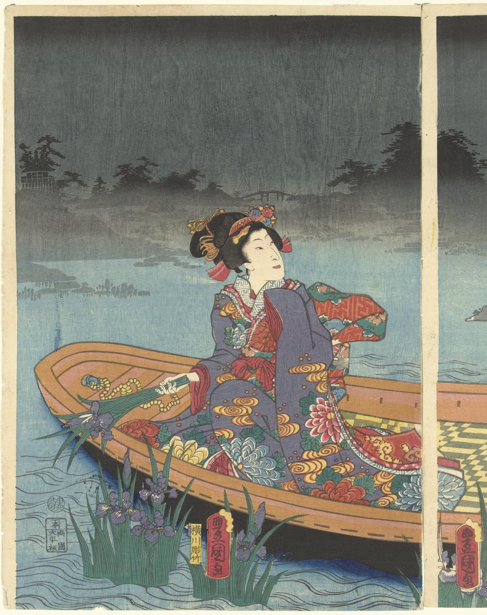 Fale wroga zbliżają się do współczesnego księcia Genji autorstwa Utagawa Kunisada (I)