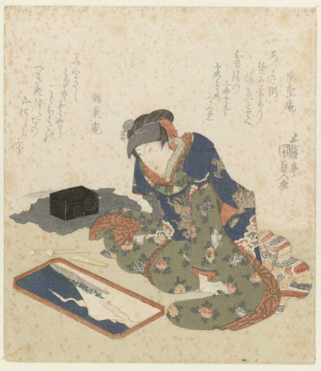 Kobieta maluje piaskiem autorstwa Utagawa Kunisada (I)