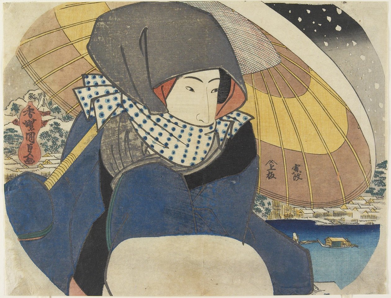 (Kobieta w kapturze z parasolką), 1818 autorstwa Utagawa Kunisada