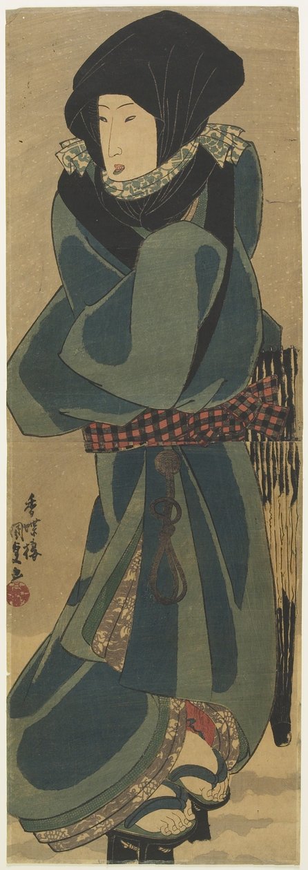 (Kobieta w płaszczu i kapturze), ok. godz. 1830-1844 autorstwa Utagawa Kunisada
