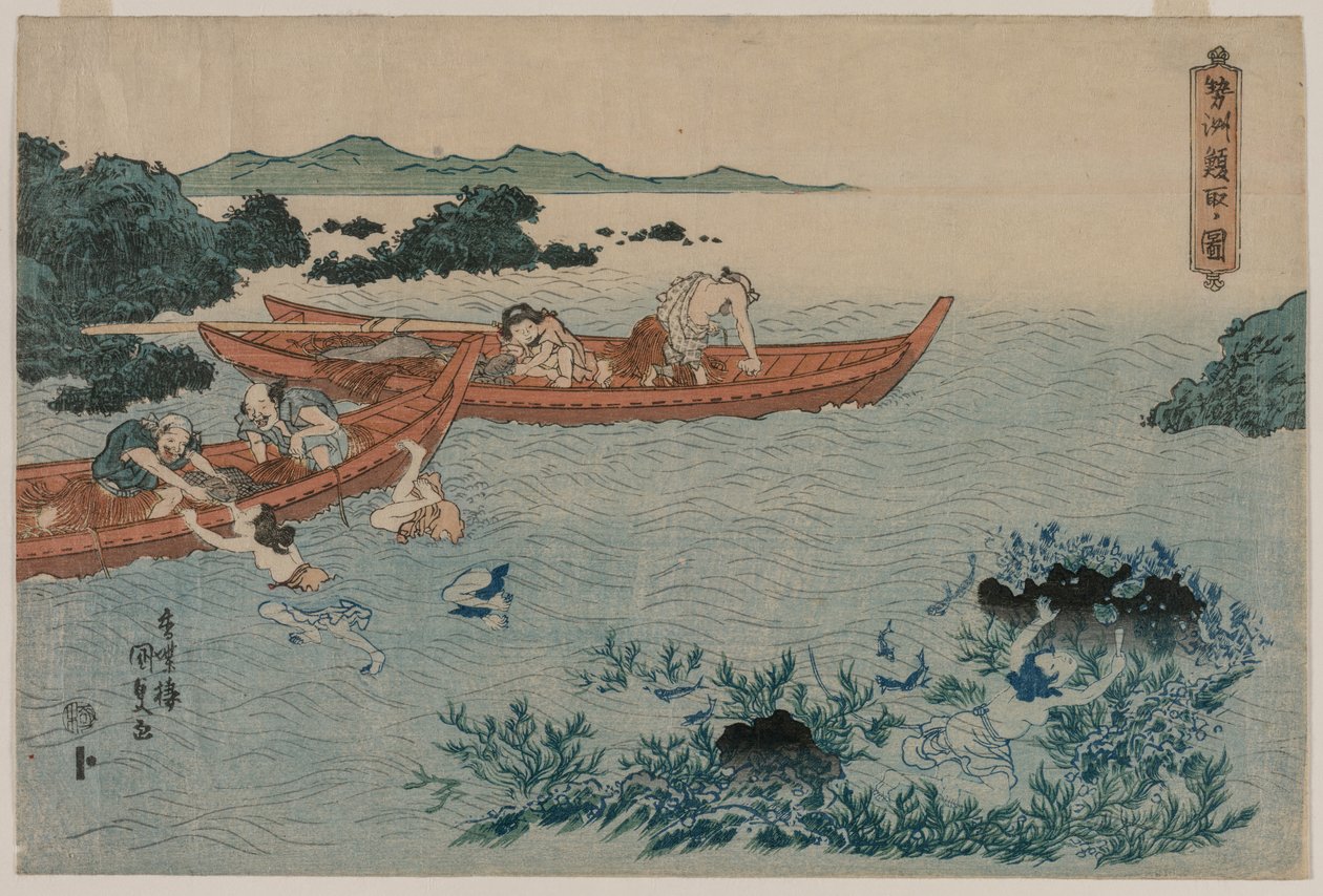 Abalone Divers u wybrzeży Ise, z serii krajobrazów bez tytułu autorstwa Utagawa Kunisada