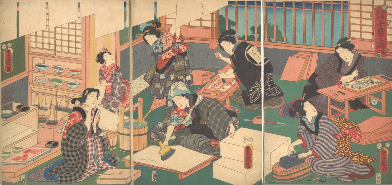 Rzemieślnicy, z cyklu Aktualna parodia czterech klas, XIX w., XIX w. autorstwa Utagawa Kunisada