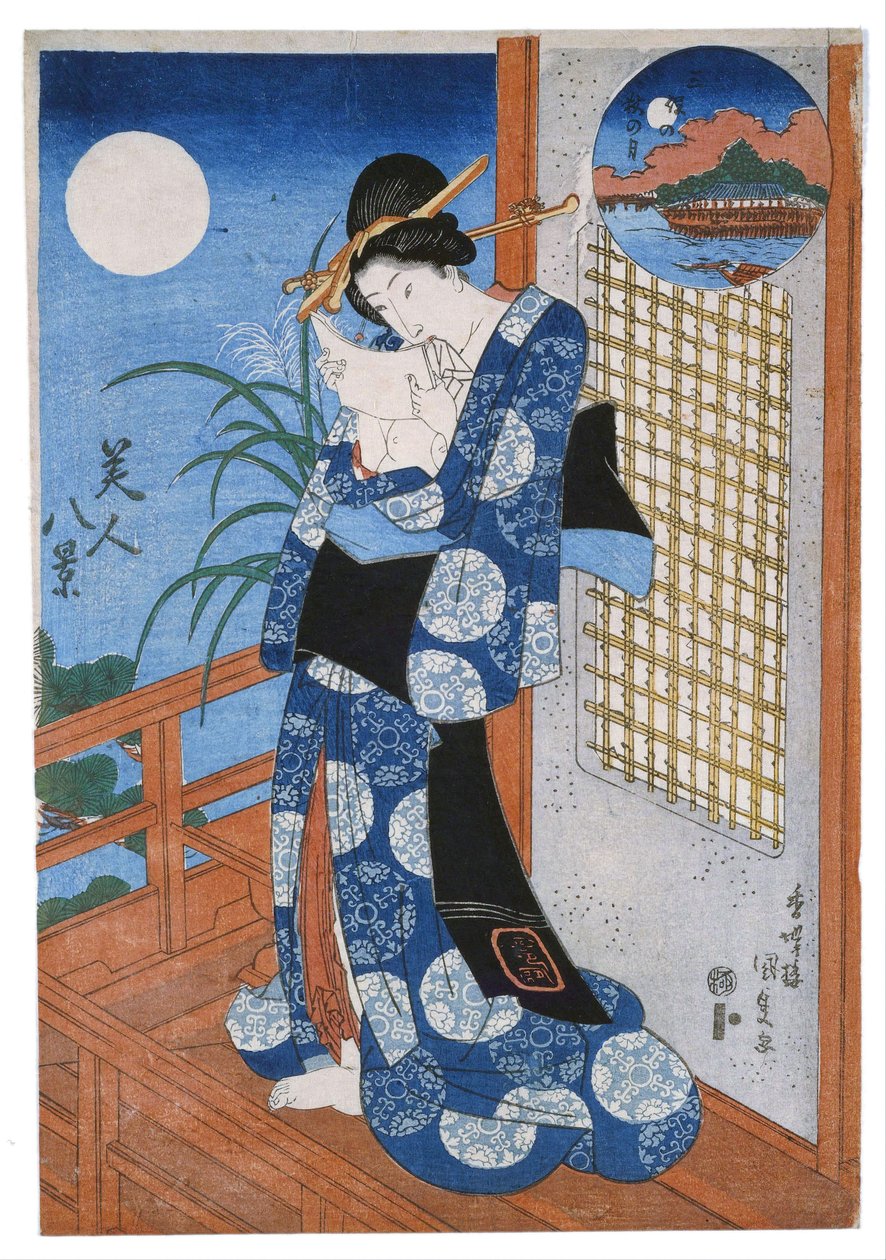 Jesienny księżyc nad Miho autorstwa Utagawa Kunisada