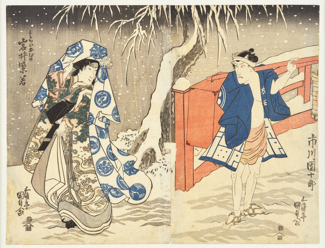 Potajemne spotkanie na śniegu autorstwa Utagawa Kunisada