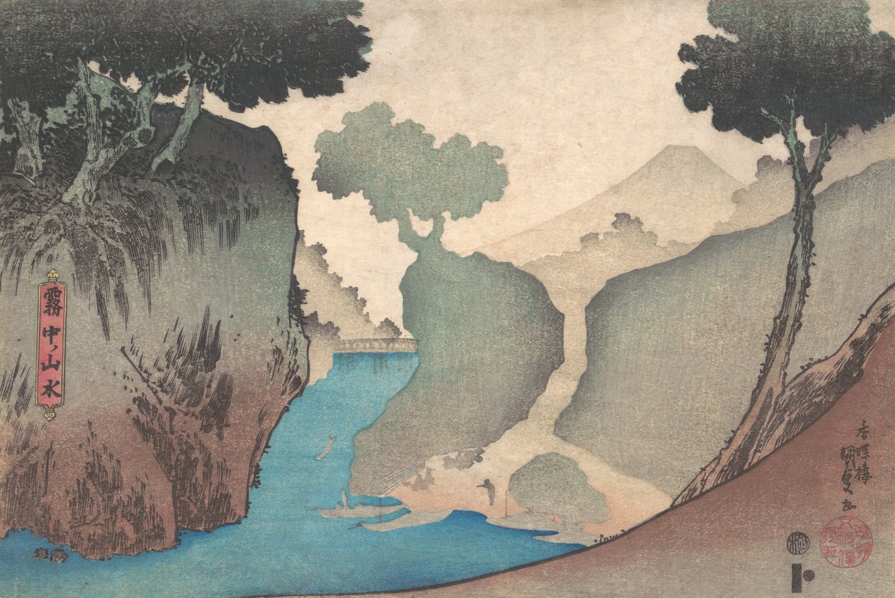 Krajobraz we mgle, połowa XIX w., połowa XIX wieku. autorstwa Utagawa Kunisada