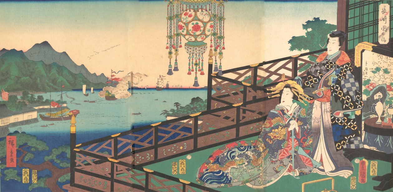 Pan Hikaru Tei Maruyama P Wrestling CT Nagasaki Nagasaki Dejima, 3m. . . , III Brama, 1861. autorstwa Utagawa Kunisada