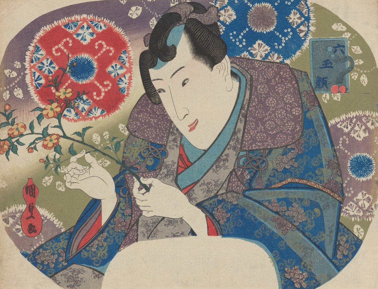 Mitsuuji z Mountain Roses Yamabuki, z serii „Six Jewel Faces” M..., od połowy do końca lat 30. XIX wieku. autorstwa Utagawa Kunisada