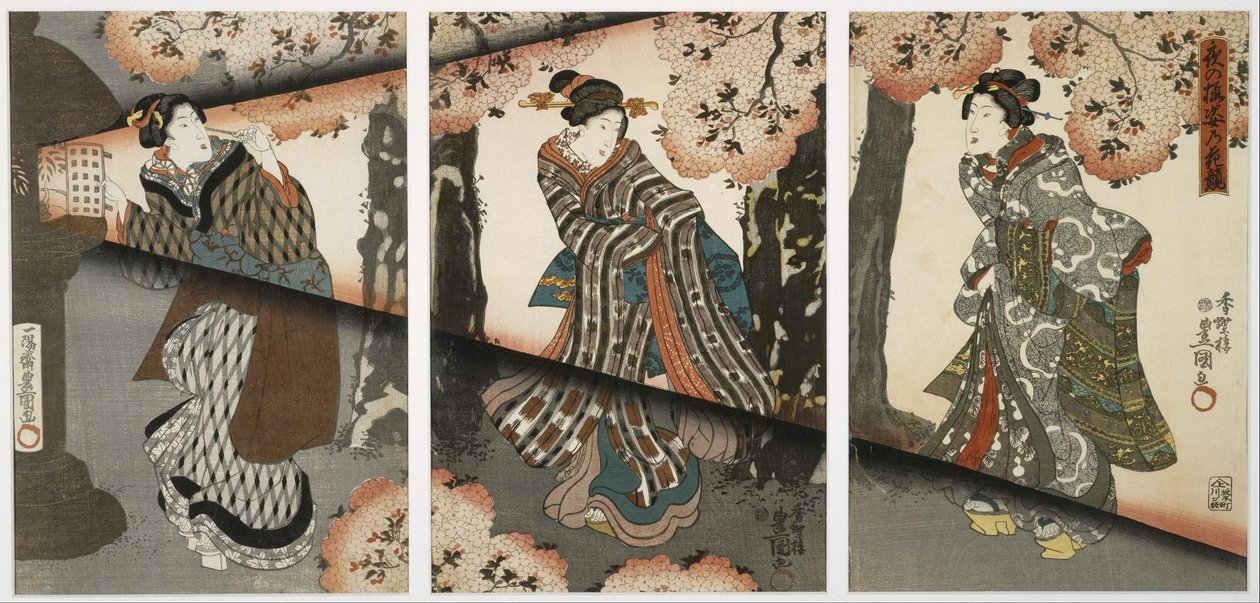 Scena nocna z dziewczętami i latarniami autorstwa Utagawa Kunisada