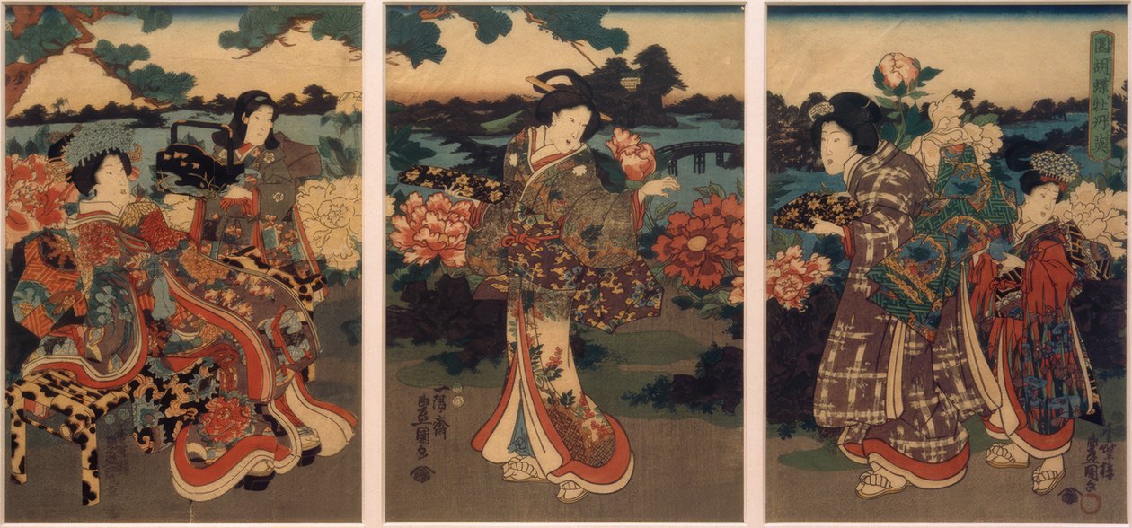 Motyle i piwonie autorstwa Utagawa Kunisada