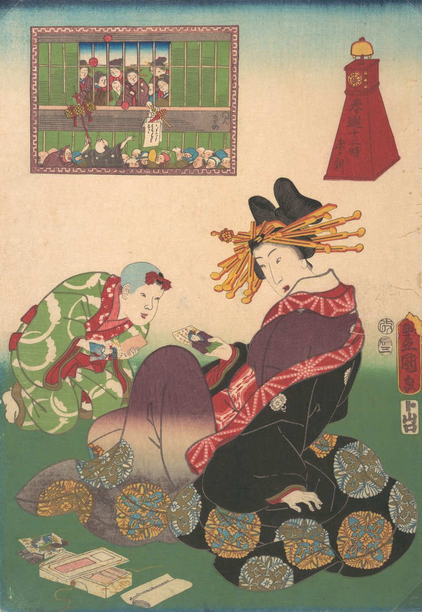 Dwanaście godzin wiosennych przyjemności: Godzina Kozła, XIX w., XIX w. autorstwa Utagawa Kunisada
