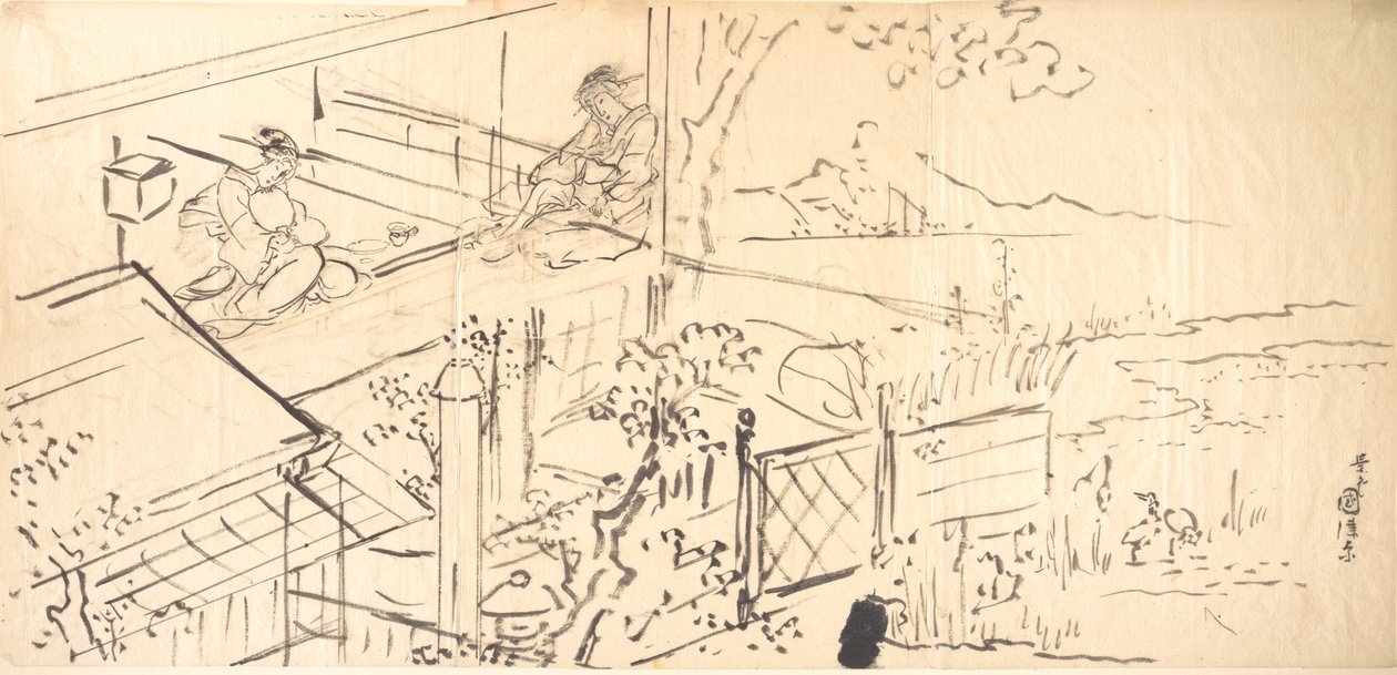 Dwie kurtyzany cieszące się widokiem z herbaciarni autorstwa Utagawa Kunisada