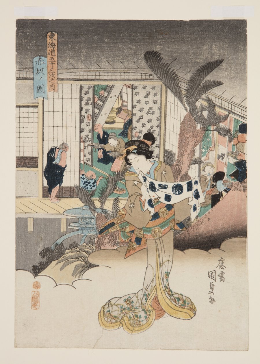 Widok Akasaki (Akasaka no zu) (kolorowy drzeworyt) autorstwa Utagawa Kunisada