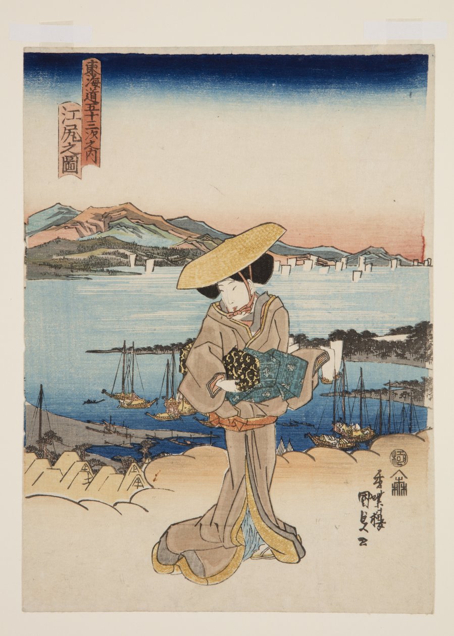 Widok Ejiri (Ejiri no zu) (kolorowy drzeworyt) autorstwa Utagawa Kunisada