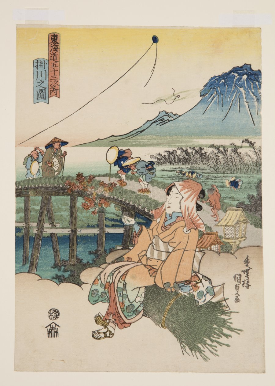 Widok Kakegawy (Kakegawa no zu) (kolorowy drzeworyt) autorstwa Utagawa Kunisada