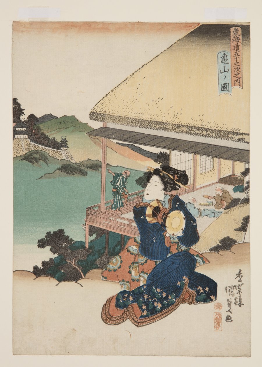Widok Kameyamy (kolorowy drzeworyt) autorstwa Utagawa Kunisada