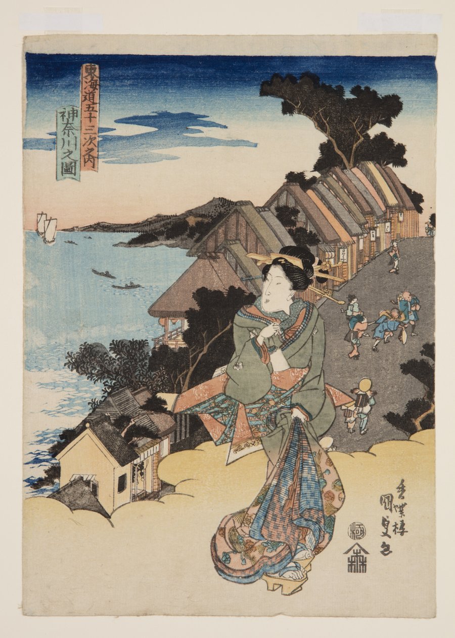 Widok Kanagawy (Kanagawa no zu) (kolorowy drzeworyt) autorstwa Utagawa Kunisada