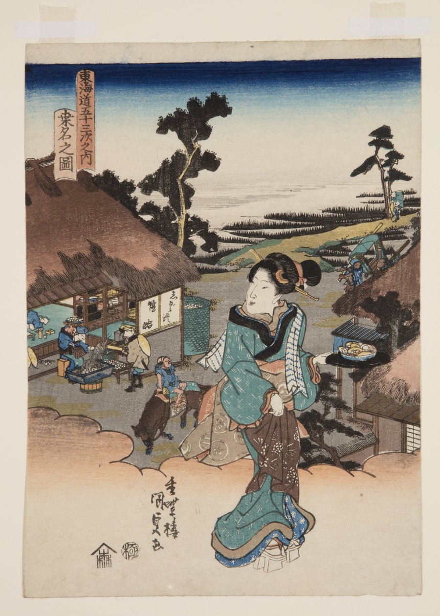 Widok Kuwany (Kuwana no zu) (kolorowy drzeworyt) autorstwa Utagawa Kunisada
