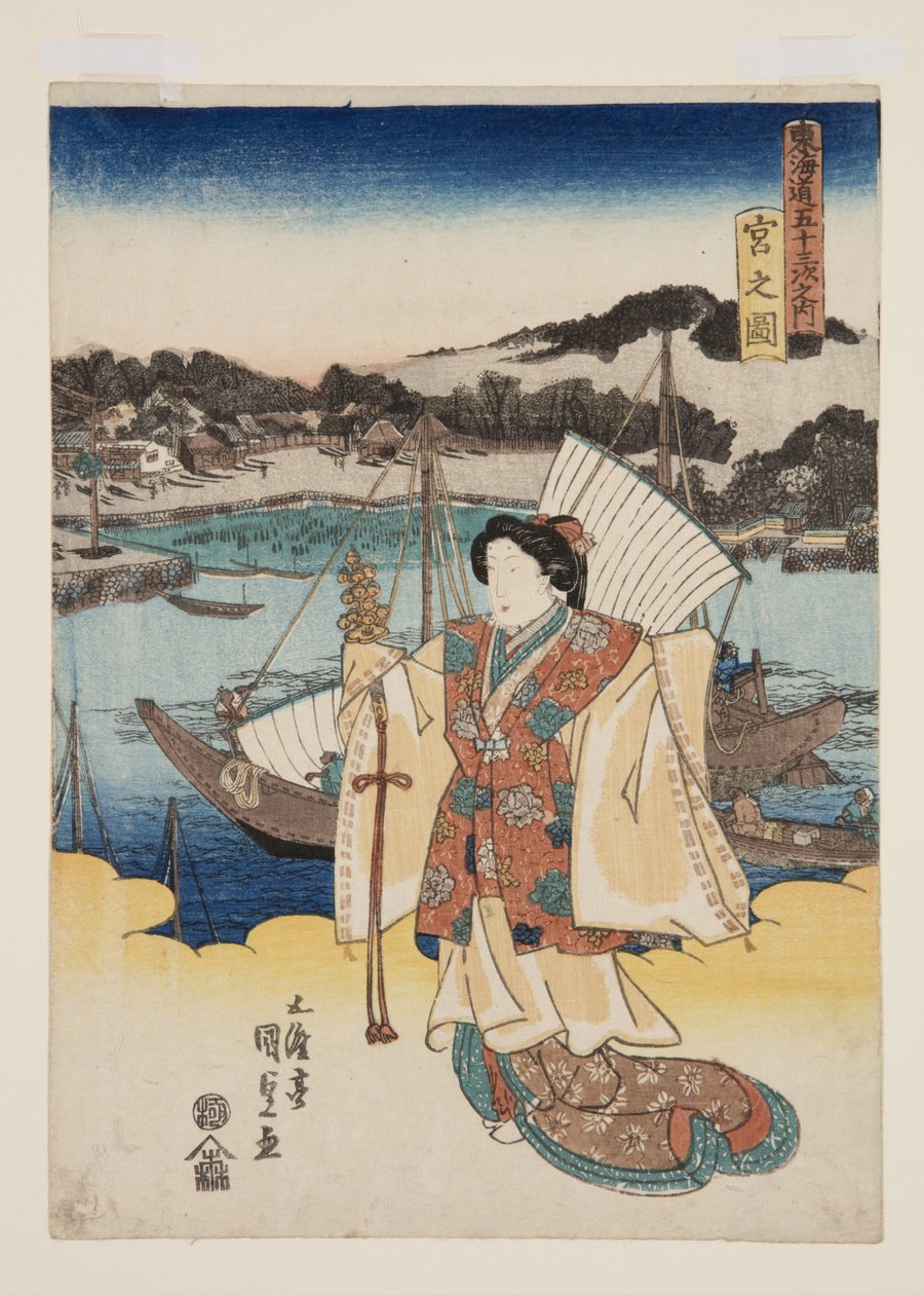 Widok Miya (Miya no zu) (kolorowy drzeworyt) autorstwa Utagawa Kunisada