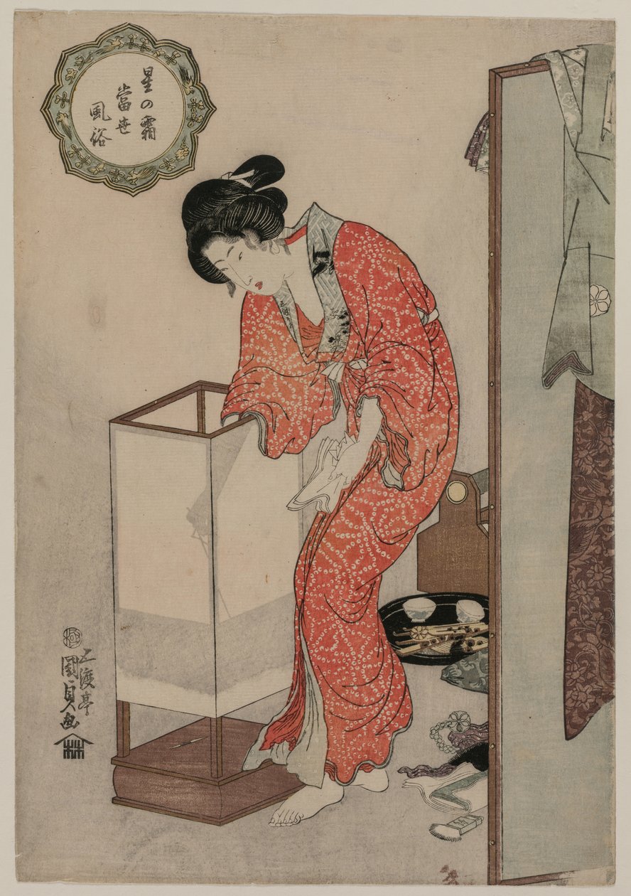 Kobieta gasząca światło (z serii Modern Customs: Frost Beneath the Stars) autorstwa Utagawa Kunisada