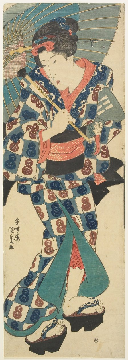 Junges Mädchen mit Regenschirm autorstwa Utagawa Kunisada