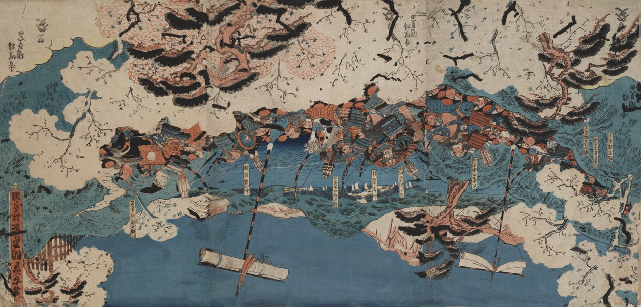 Komponowanie wierszy w Urzędzie Celnym Nakoso (kolorowy drzeworyt na płycie) autorstwa Utagawa Kunisada III
