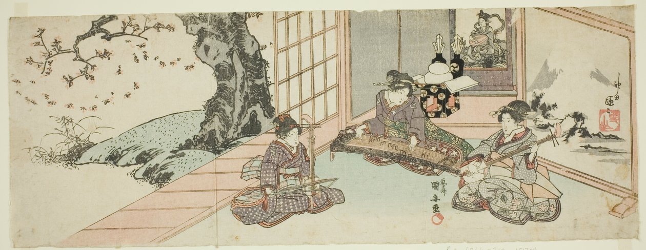 Damskie instrumenty grające autorstwa Utagawa Kuniyasu
