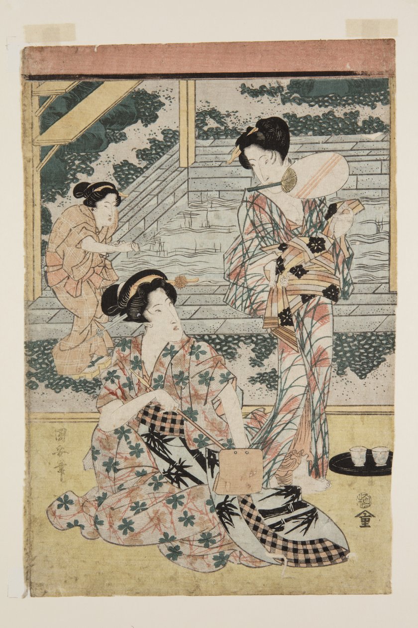 Panie w Hot Spring (kolorowy drzeworyt) autorstwa Utagawa Kuniyasu